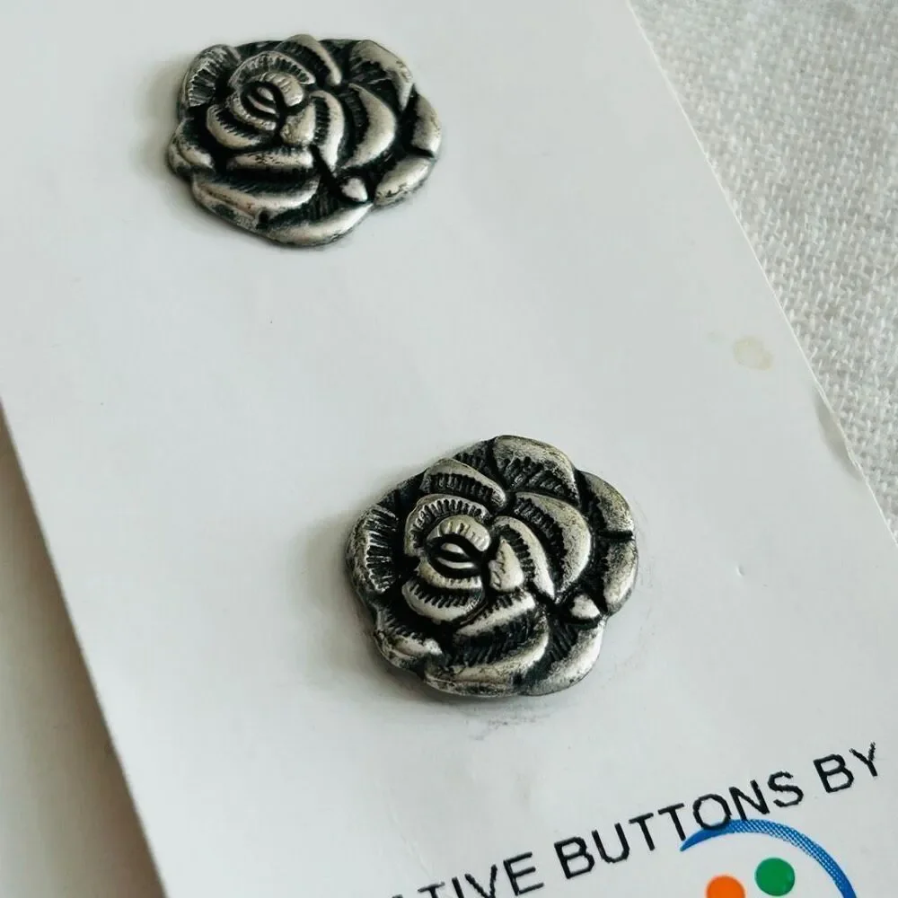 (4) JHB Vintage Metal Rose Flower Buttons Made in Italy